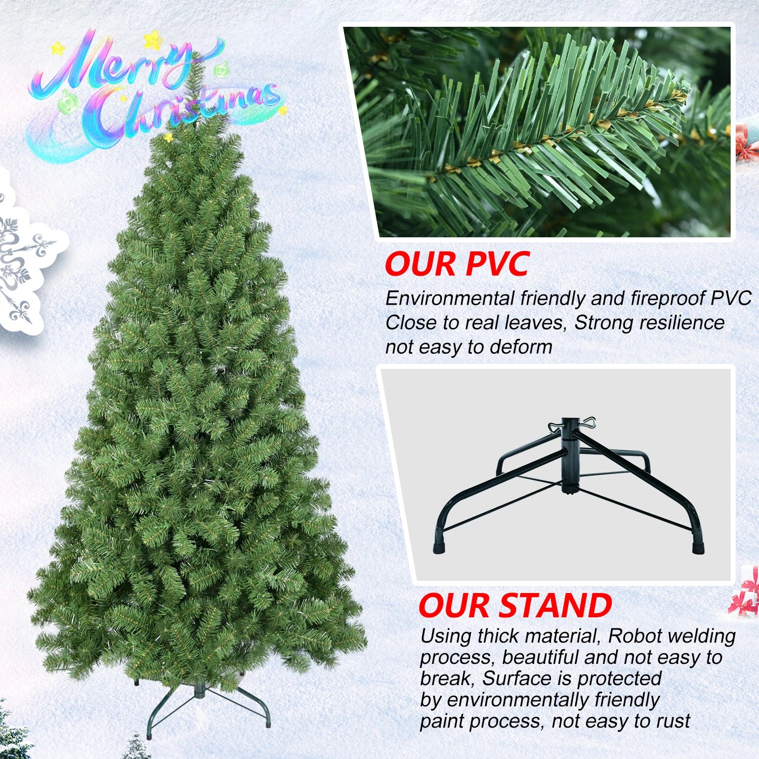 6ft~9ft Environmentally Friendly PVC Fireproof Christmas Tree, Easy to Assemble, Suitable for Home, Shopping Malls and Offices