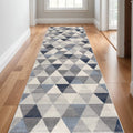 HMS Modern 16' Geometric Runner Rug Blue Beige Gray Wool Jute Carpet Handmade Tufted Woven Anti-Slip for Home Prayer Washable