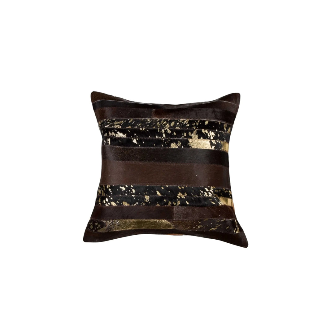 HMS 18\" Super Soft Brown and Gold Abstract Cowhide Throw Pillow Fabric Body Shape for Home and Sofa Use with Massage Feature