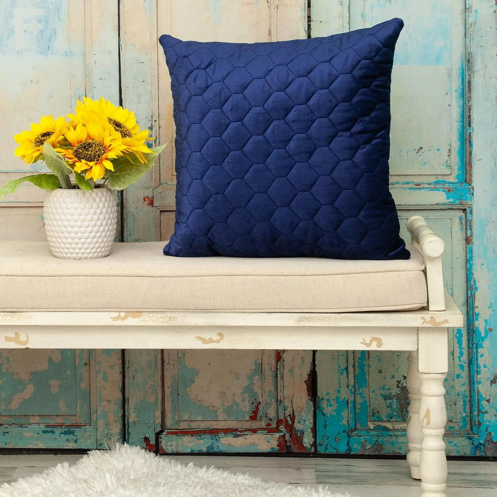 HMS Blue Geometric Quilted Velvet Throw Pillow Decorative Silk Cushion for Living Room Sofa Home Use Christmas Pattern Foam