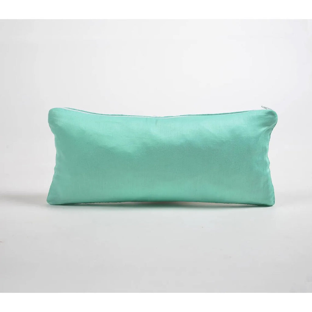 HMS 6\" X 14\" Blue Green Paisley Embroidered Cotton Throw Pillow Cover Elegant Towel for Home Decor