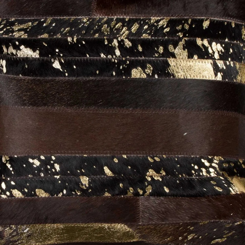 HMS 18\" Super Soft Brown and Gold Abstract Cowhide Throw Pillow Fabric Body Shape for Home and Sofa Use with Massage Feature
