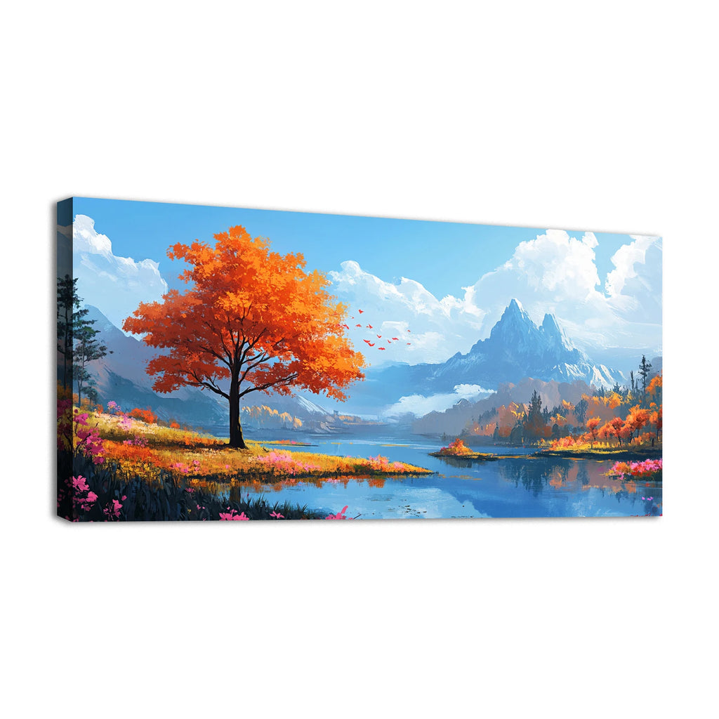 Canvas Murals: Autumn Red Forest Landscape Printing Decorative Artworks Suitable for Home Decoration As Gifts
