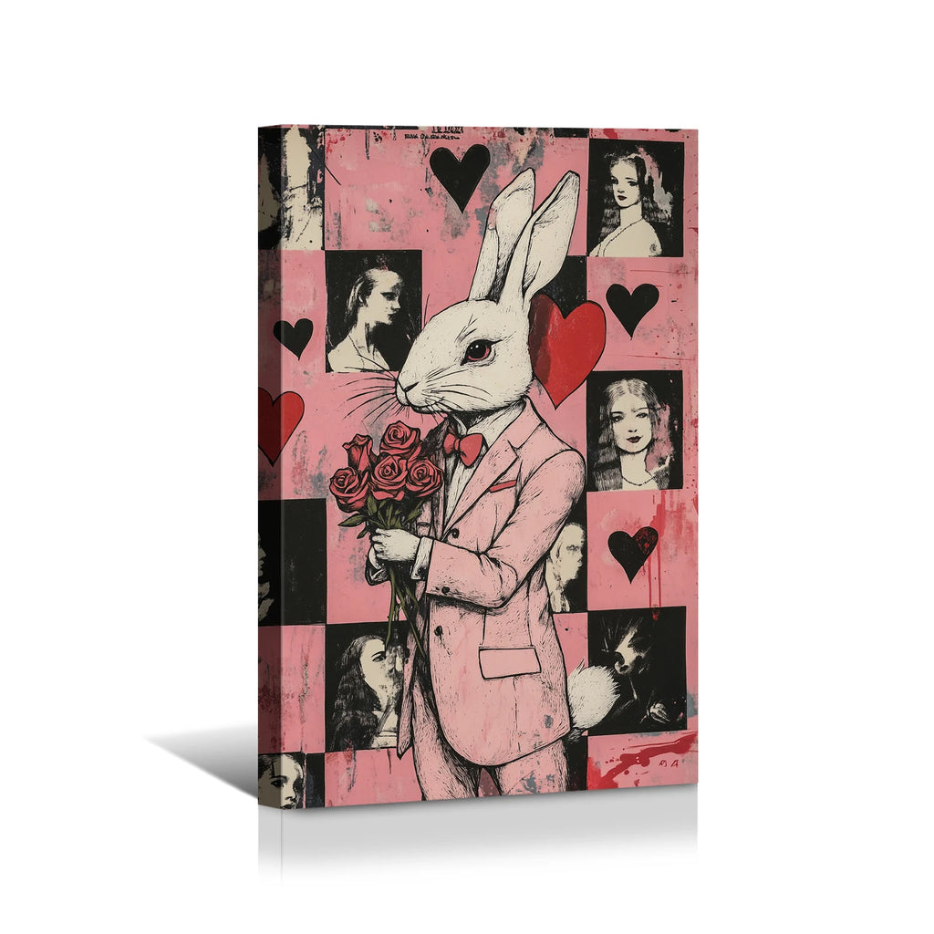 Cute White Brown Rabbit Canvas Wall Art-Easter Home Decoration Digital Printed Animal Paintings Murals Landscape for Indoor Use