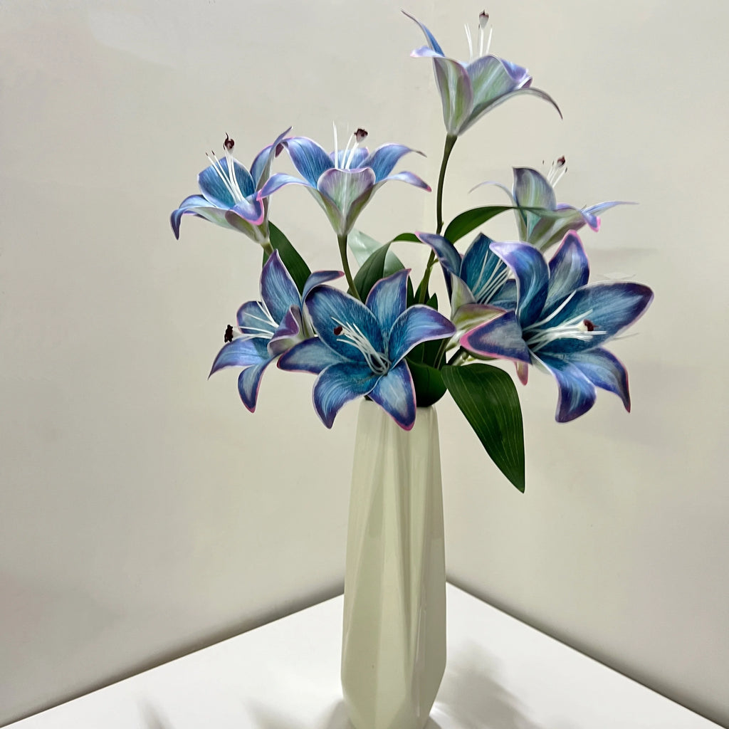 9-Head Artificial Lily Bouquet - Realistic 3D Touch Plastic Lilies, Faux Floral Arrangement for Wedding, Home Decor