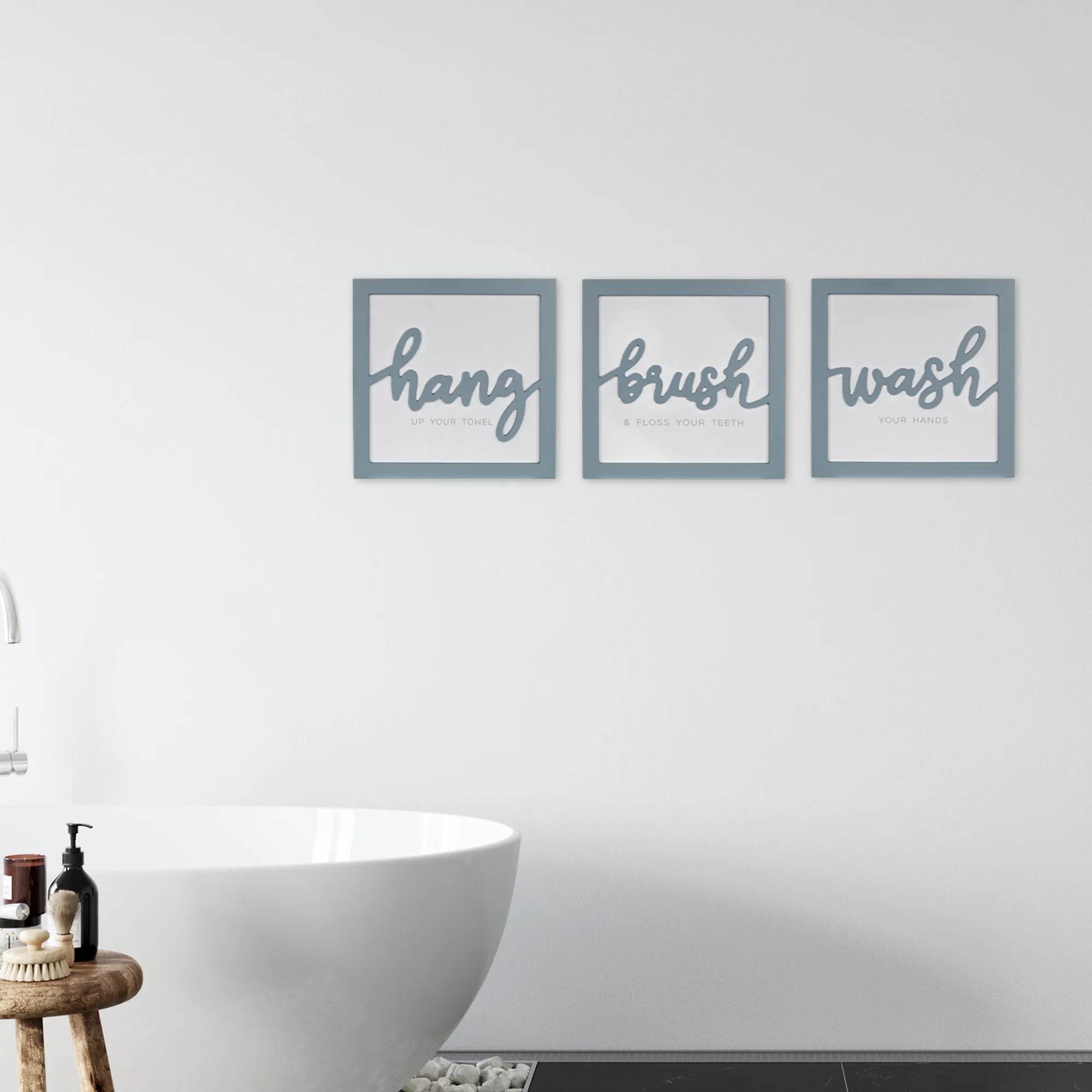 HMS Set of 3 Blue Hang Brush Wash Framed Wall Art for Home Decor