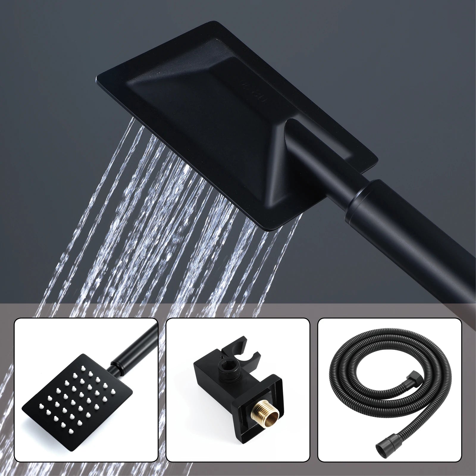 Black Wall Mounted Rainfall Concealed Shower System Bathroom Rain Mixer Showers Combo Set
