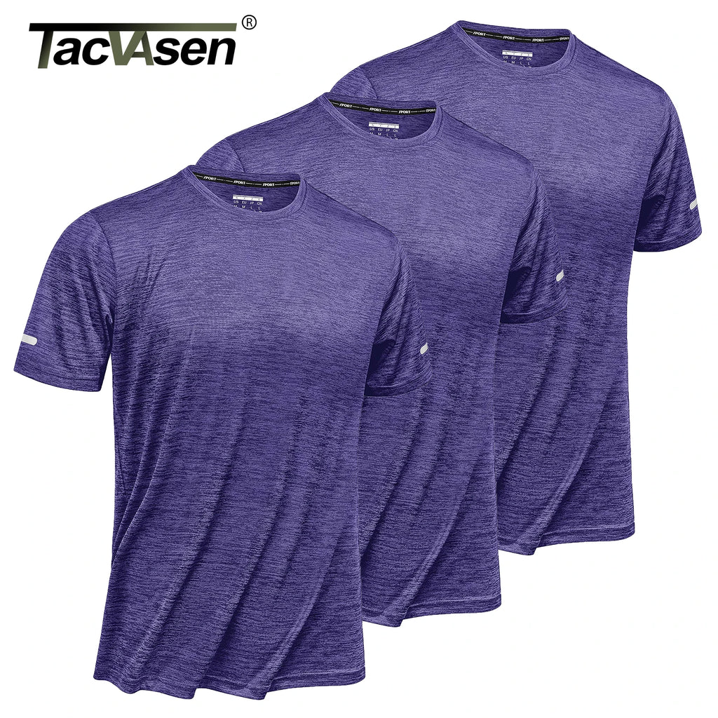 TACVASEN 3 Packs Quick Dry Summer T-shirts Reflective Stripe Men Running Fitness Tops Gym Training Shirt Breathable Sportswear