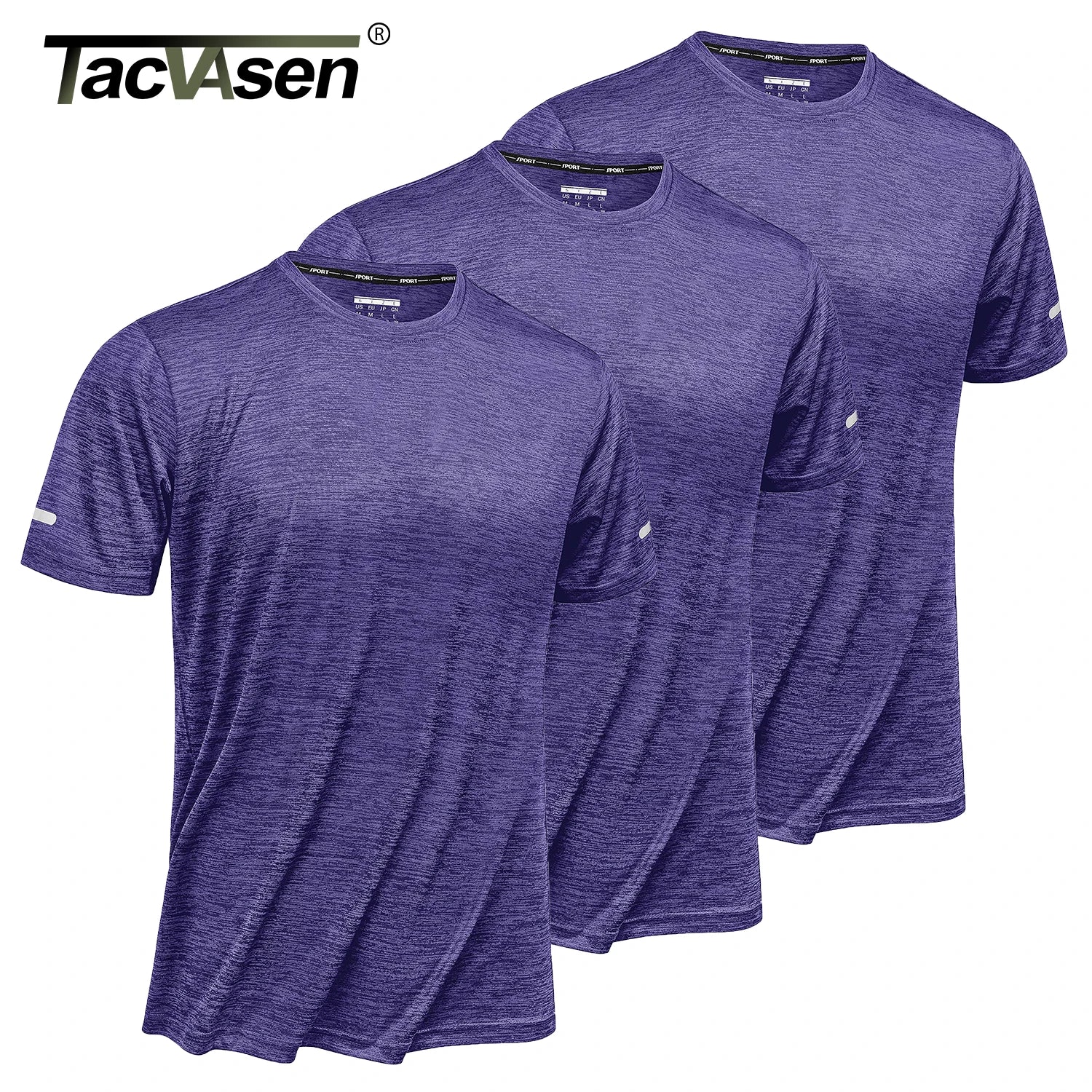 TACVASEN 3 Packs Quick Dry Summer T-shirts Reflective Stripe Men Running Fitness Tops Gym Training Shirt Breathable Sportswear