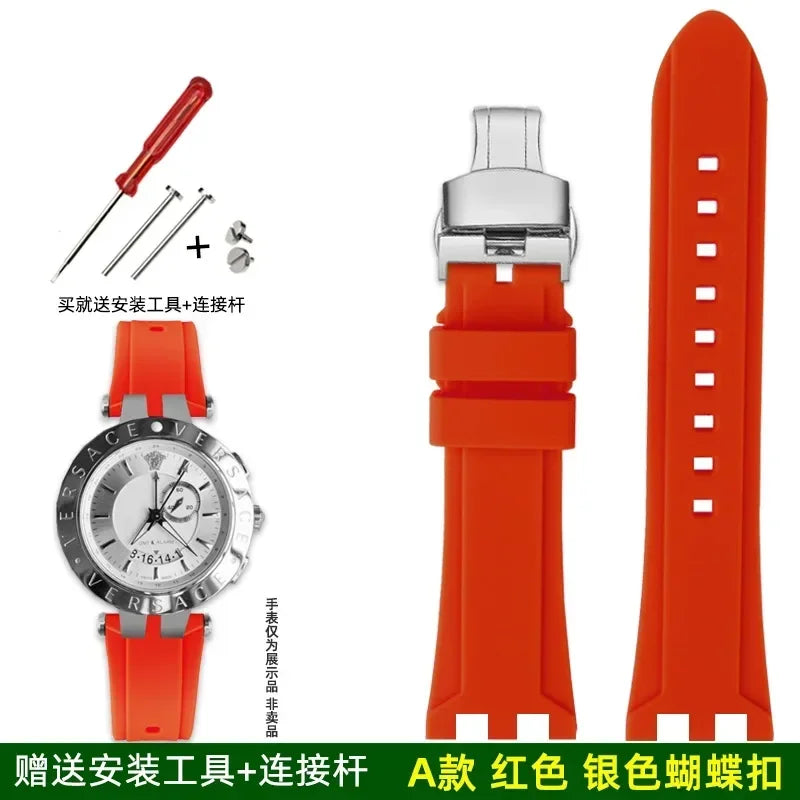 Rubber watch strap For Versace V-RACE DUAL series concave convex silicone watch strap accessories 24mm men's waterproof Bracelet