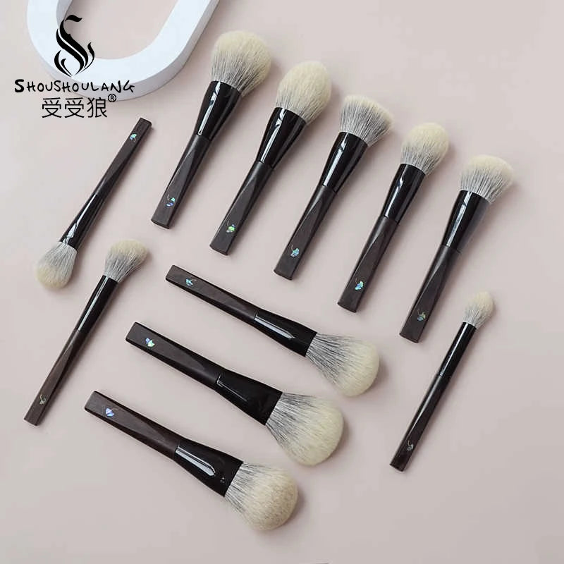Soft Goat Canadian Squirrel Hair Makeup Brush Hand Crafted 1PC Face Powder Blush Brush Mother-of-Pearl Ebony Handle Makeup Brush