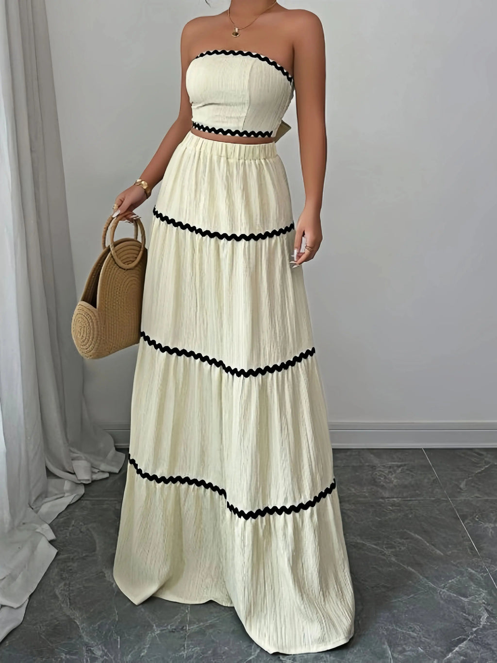 Women's Maxi Skirt Set Summer Beige Sleeveless Wrap Top & Maxi Skirt 2 Piece Sets Fashion Casual Beach Vacation Sets