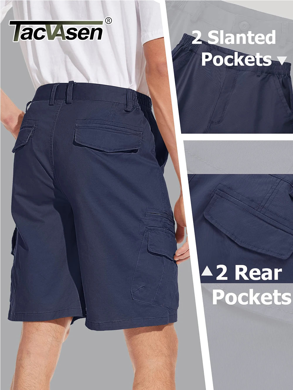 TACVASEN 97% Cotton Multi-Pockets Cargo Shorts Mens Fashion Loose Fit Ripstops Work Shorts Outdoor Safari Casual Retro Shorts