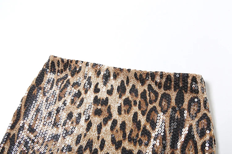 Nibber Street Sexy Wild 2 Piece Set Women 2025 Summer Trend Leopard Sequin Backless Crop Top+Skinny Mini Skirts Matching Suit
