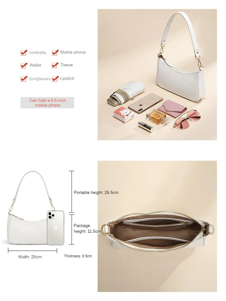 GOLF Bag  Genuine Leather White Underarm Bag Women's Summer French Club Bag Versatile Fashion Shoulder Bag