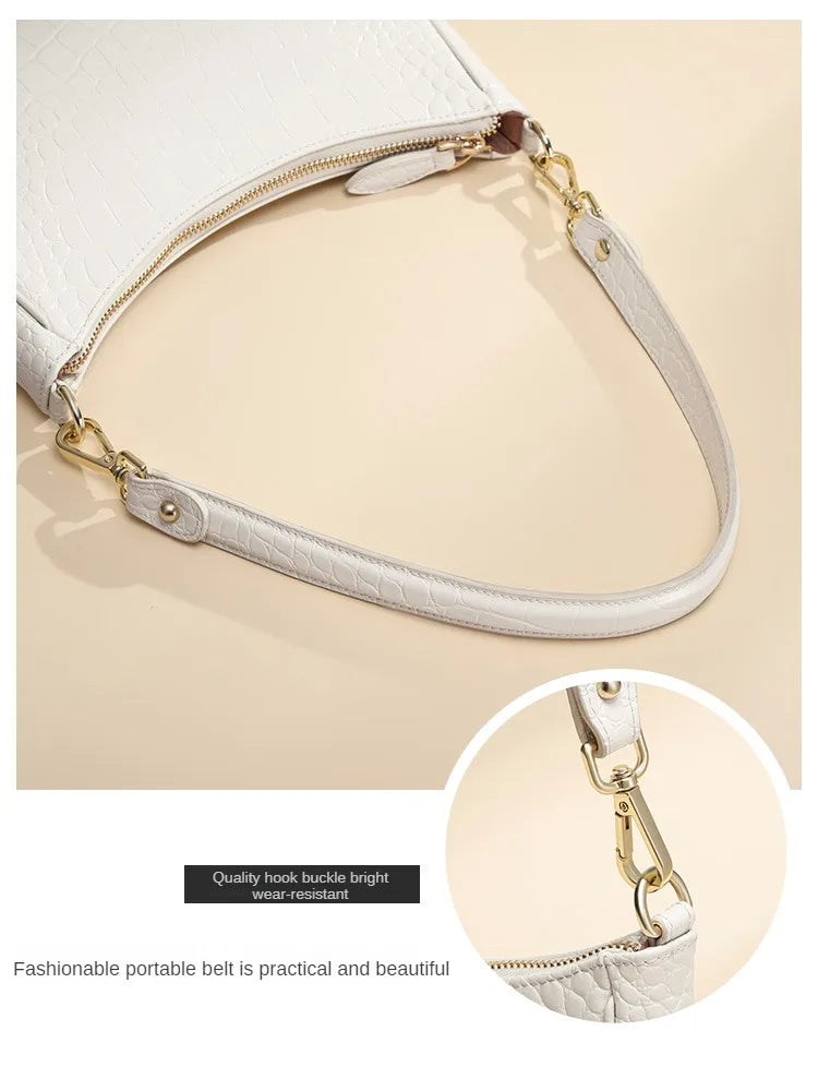 GOLF Bag  Genuine Leather White Underarm Bag Women's Summer French Club Bag Versatile Fashion Shoulder Bag