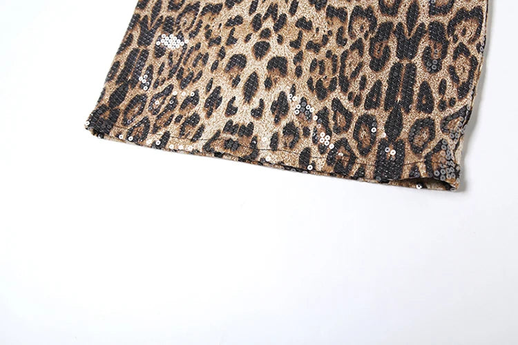 Nibber Street Sexy Wild 2 Piece Set Women 2025 Summer Trend Leopard Sequin Backless Crop Top+Skinny Mini Skirts Matching Suit