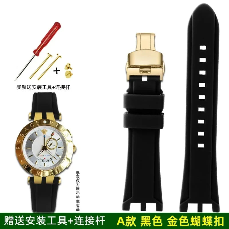 Rubber watch strap For Versace V-RACE DUAL series concave convex silicone watch strap accessories 24mm men's waterproof Bracelet