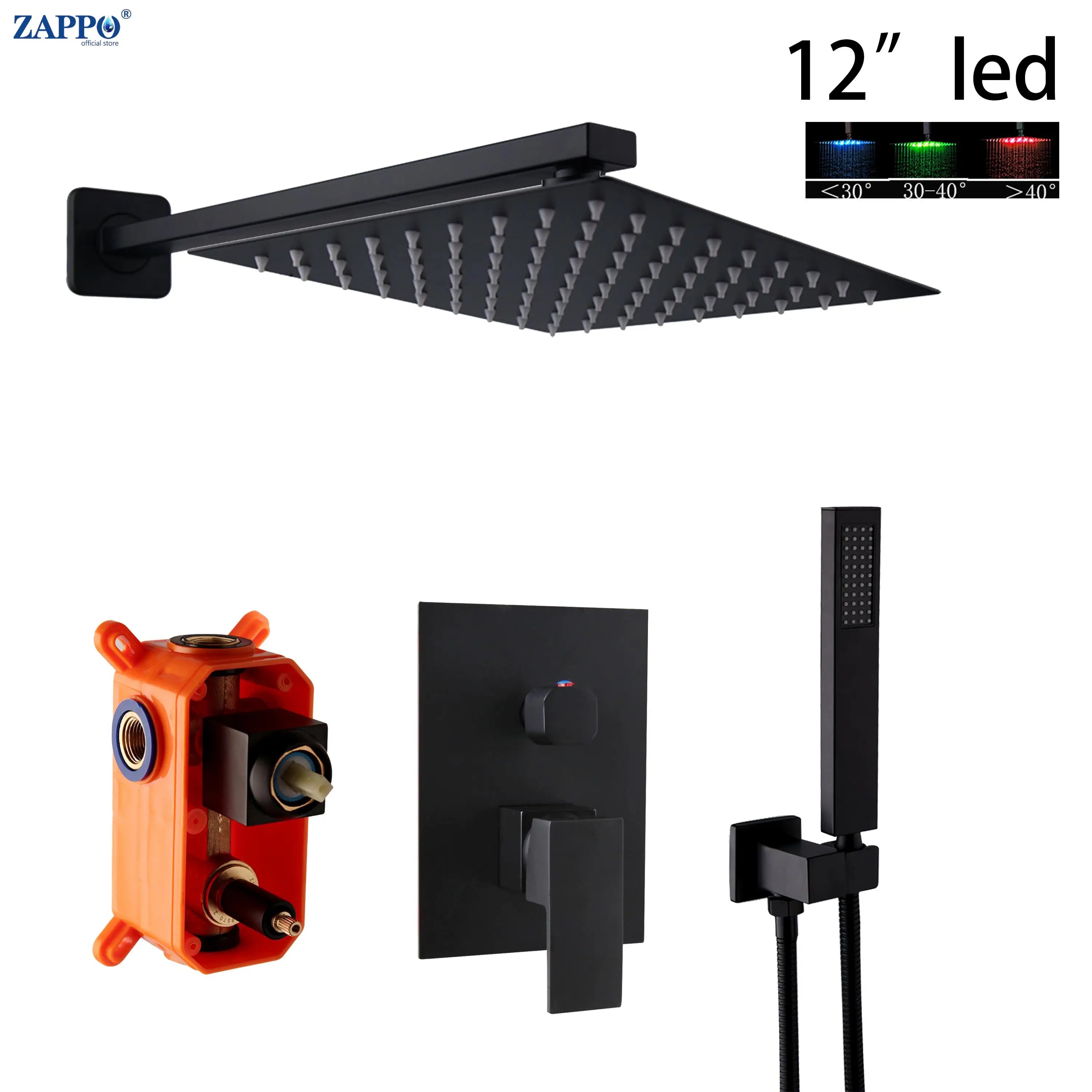 ZAPPO Black Shower Set Wall Mounted Shower Faucet Mixer 8/10/12/16 inch Rainfall Shower Head Bathroom Shower Systerm Tap