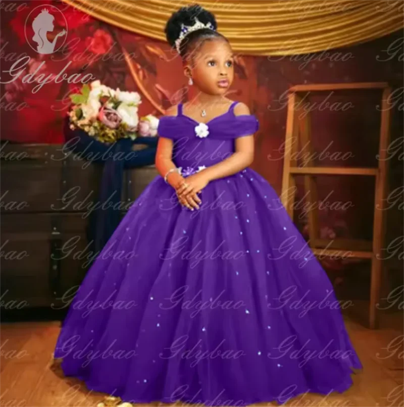 Royal Blue Flower Girl Dresses For Wedding Beaded Tulle Toddler Girls Pageant Dress Kids Formal Wear