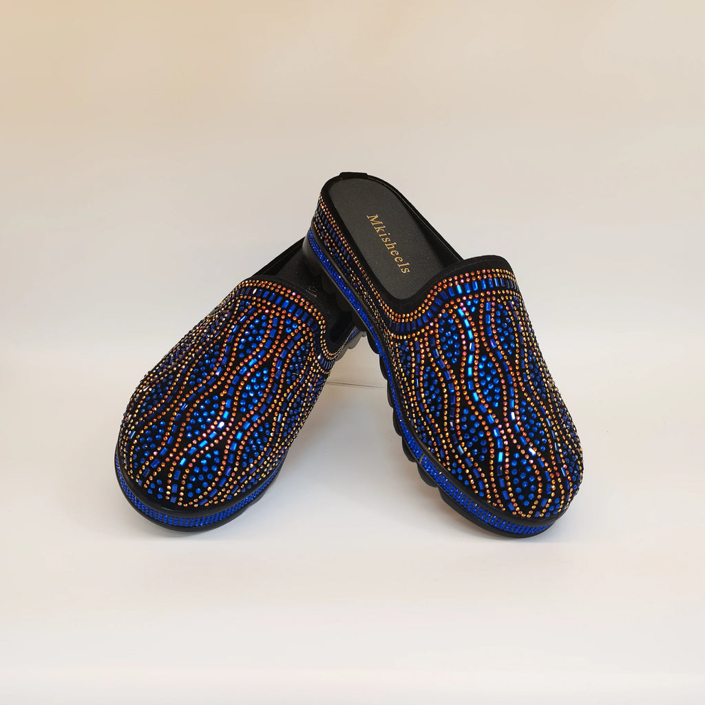 African Popular Luxury Women's Rhinestone Slippers Non-slip height-raising, High-end  Mid-Heel Lady Casual Mullers Shoes F1207-1