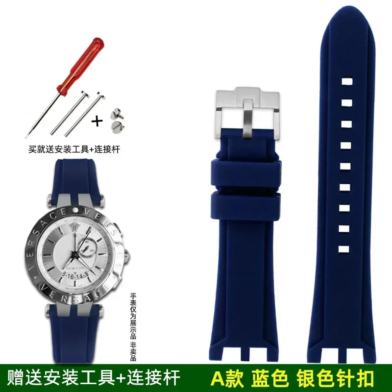 Rubber watch strap For Versace V-RACE DUAL series concave convex silicone watch strap accessories 24mm men's waterproof Bracelet