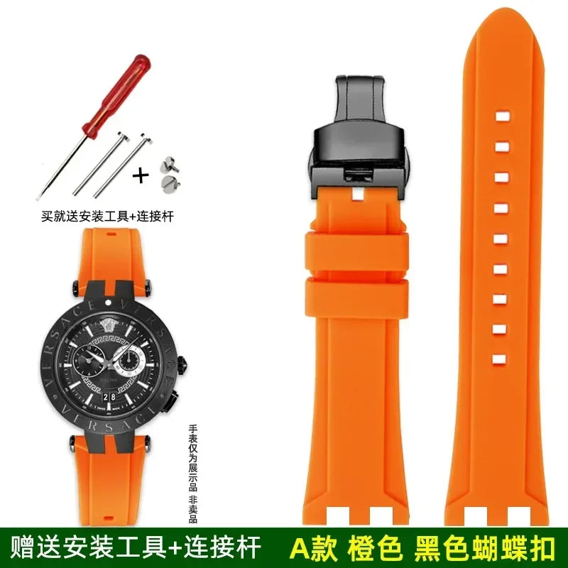 Rubber watch strap For Versace V-RACE DUAL series concave convex silicone watch strap accessories 24mm men's waterproof Bracelet