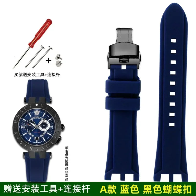 Rubber watch strap For Versace V-RACE DUAL series concave convex silicone watch strap accessories 24mm men's waterproof Bracelet