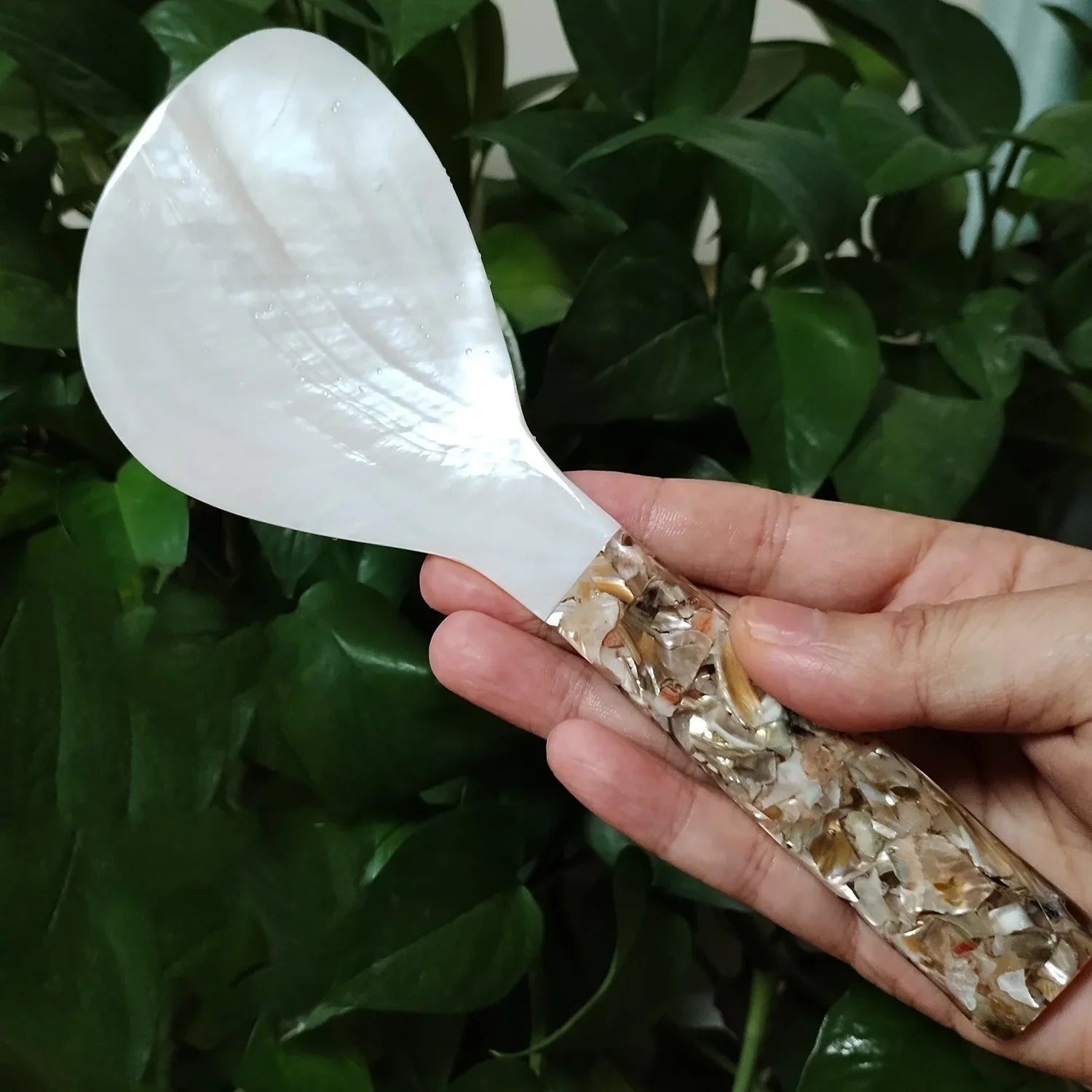 Mother of Pearl Rice Spoon Natural Shell Rice Paddle Heat Resistant Rice Cooker Spoon MOP Scoop for Home Kitchen Tool