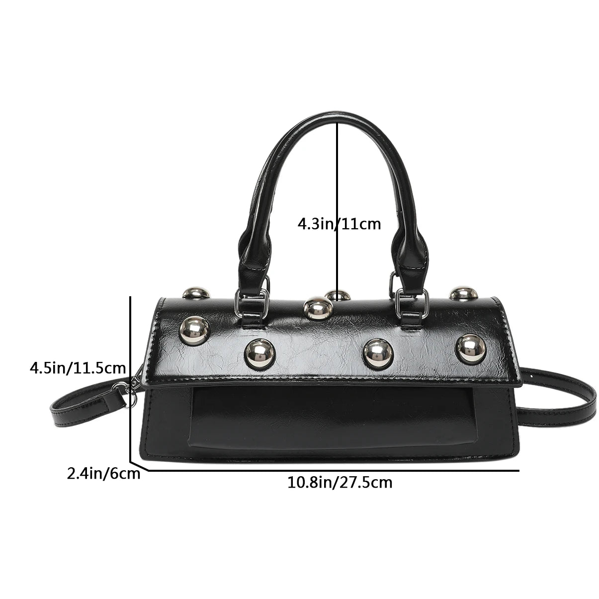 Classic Pu Leather Shoulder Bag for Women Fashion Studded Beading Crossbody Bags Vintage Handbag Small Square Satchel (Black)