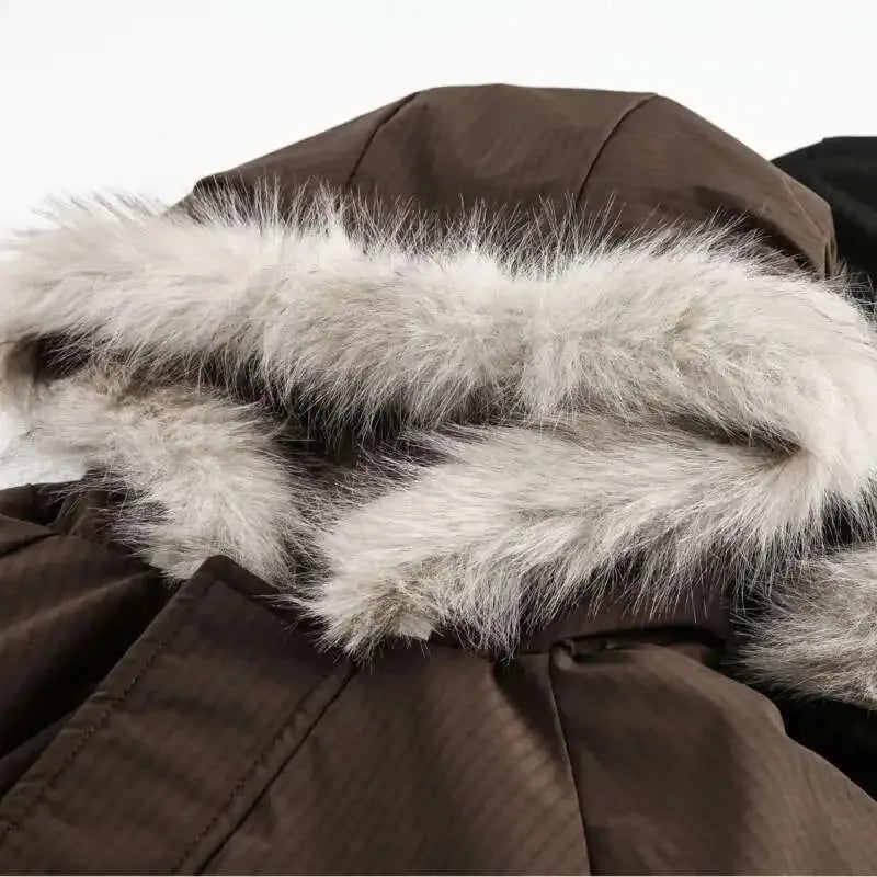 Unisex Winter Warm Fur Collar Hooded Quilted Padded Jacket 2024 Trend New Brown Loose Causal Short Style Cotton-padded Coat