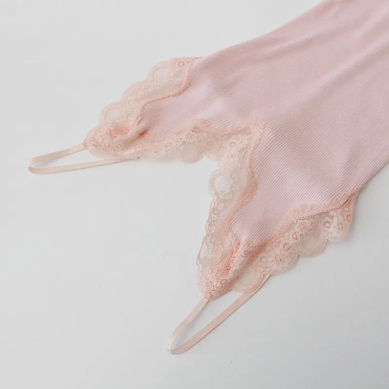 Birdtree 70% Silk 30% Cotton Lace Camisole Women Knit Tank Top Spaghetti Strap Elastic Slim Basic Sleepwear Vest Summer T35701C
