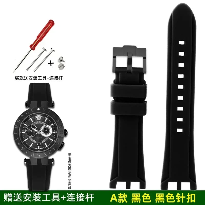 Rubber watch strap For Versace V-RACE DUAL series concave convex silicone watch strap accessories 24mm men's waterproof Bracelet