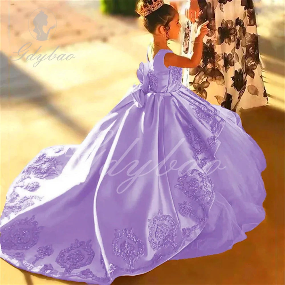 Flower Girl Dresses for Wedding Lace Floral Appliqued Little Girls Pageant Dress Tiered Skirts vestidos de desfile