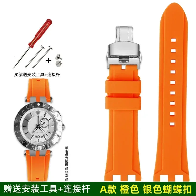 Rubber watch strap For Versace V-RACE DUAL series concave convex silicone watch strap accessories 24mm men's waterproof Bracelet
