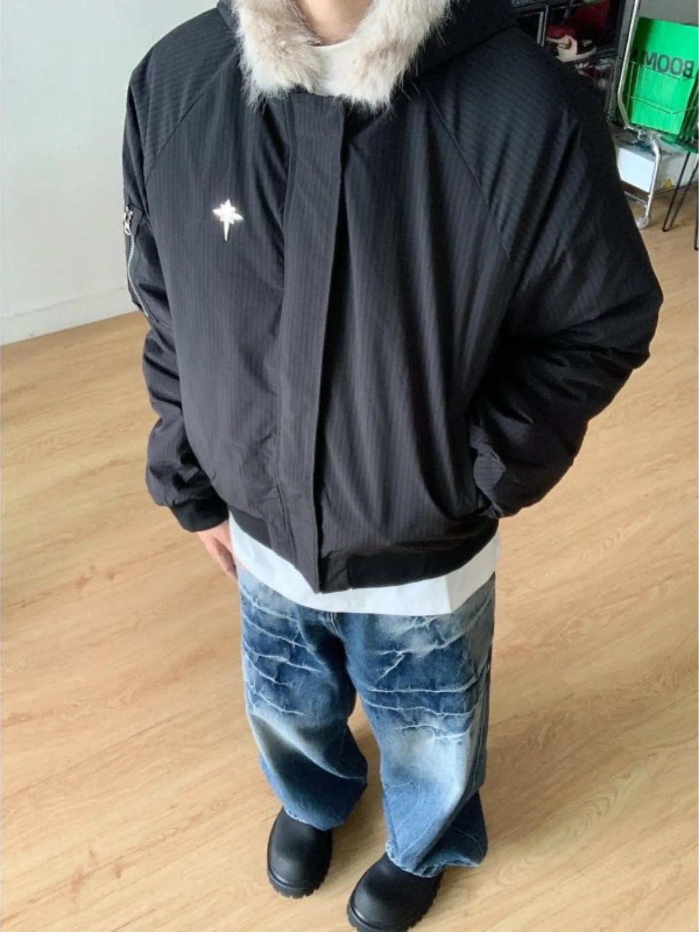 Retro American Cotton Jaet Men's Hooded ort Thiened Large Fur Collar Winter Warm Coat Cleanfit Outerwear Casual Youth