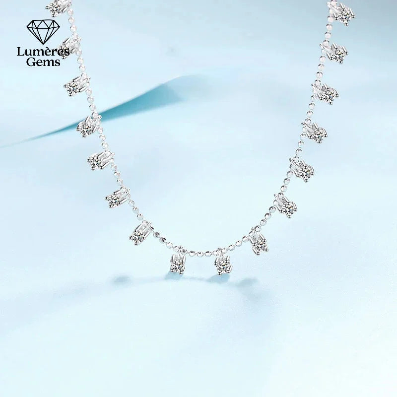Women's Platinum PT950 3/9CT Moissanite Necklace Sparkling round Cut Pendant Wedding Jewelry Clavicular Chain