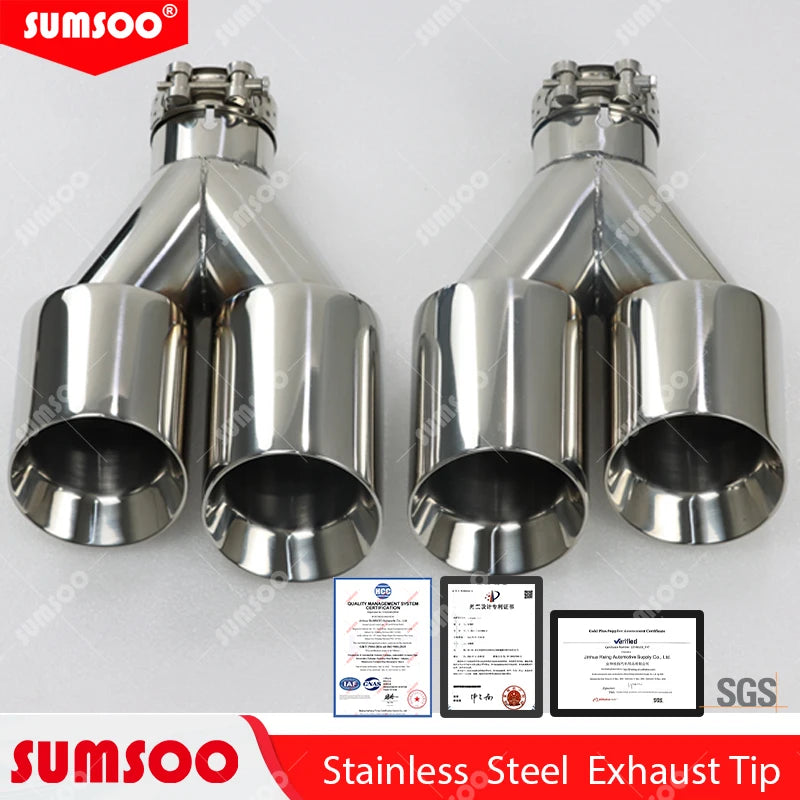 ER  1 PCS Exhaust Tip Car modify Double Outlet Exhaust Pipe Nozzle Decoration Stainless tail Pipes Muffler