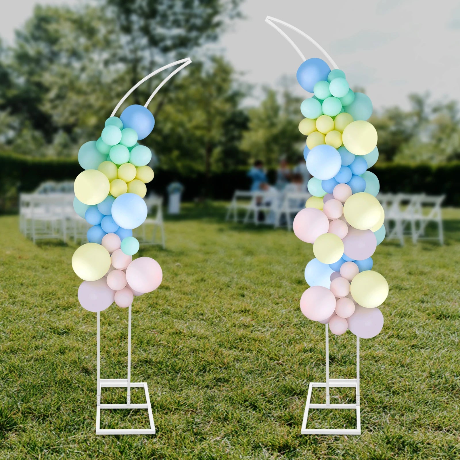2PCS Wedding Arched Bracket,2.1m & 1.9m White/Gold Curved Wedding Stand,Decoration Backdrop Stand for Ceremony and Party