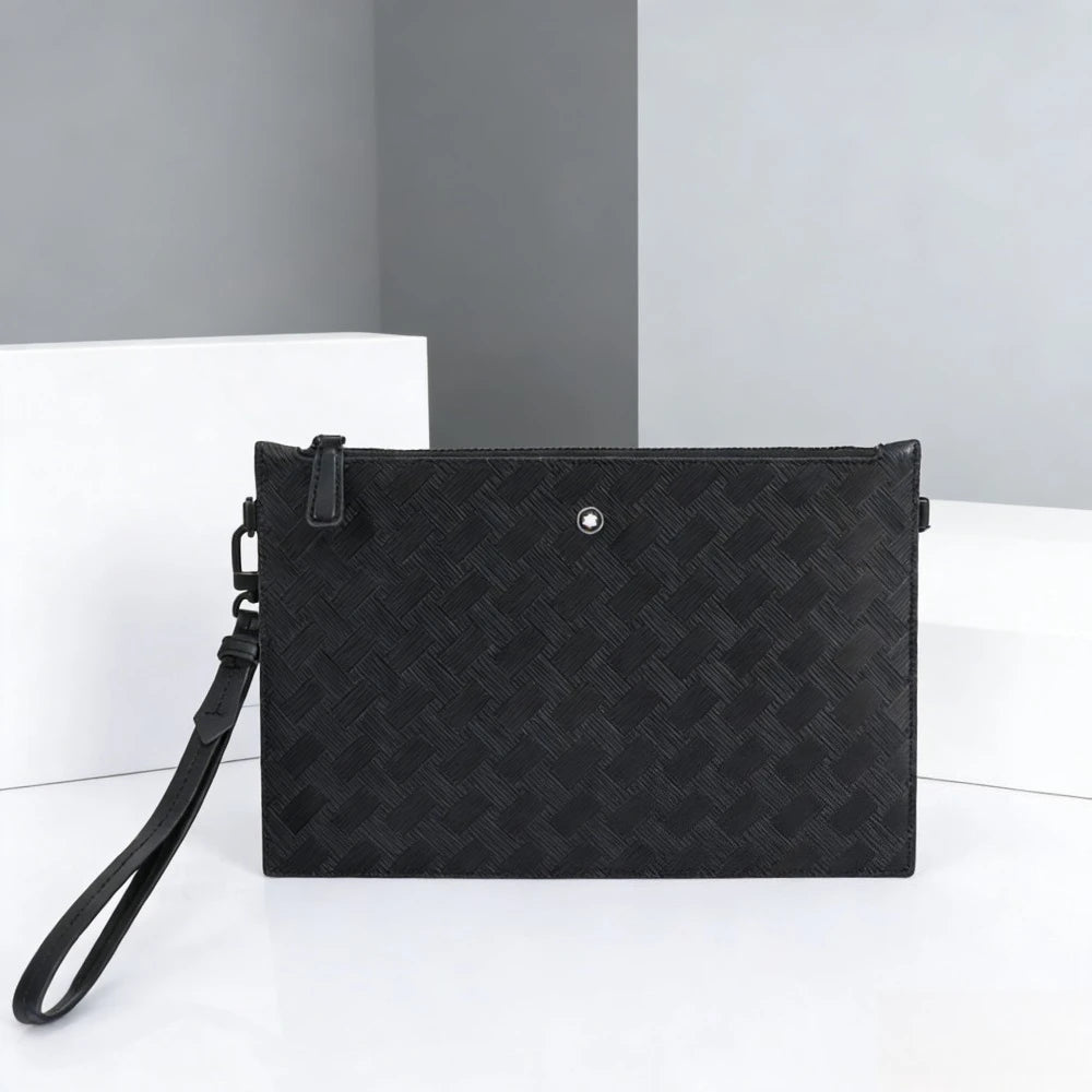 Men's Clutch Bag Luxury Designer Woven Leather Handbag Large Capacity Waterproof Business Wristlet Bag For Womens Pouch Wallet