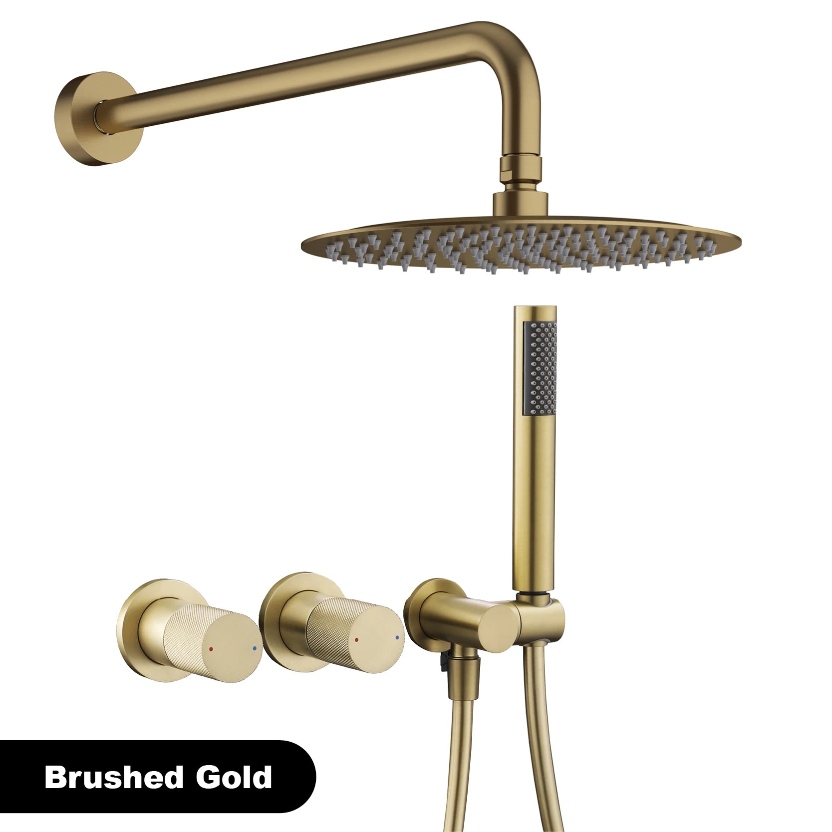 Luxury gun gray brass wall mounted shower system embedded design with 2 handles dual control hot and cold water bathroom faucet
