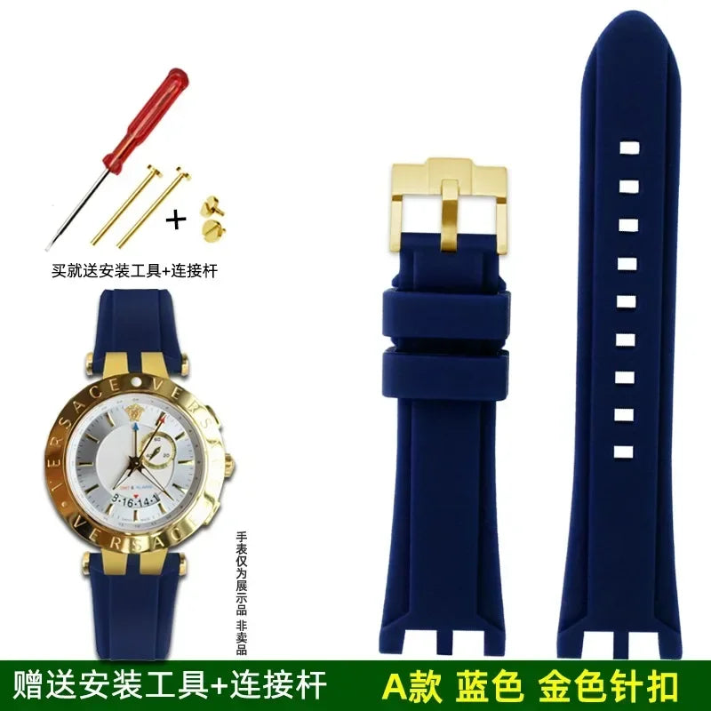 Rubber watch strap For Versace V-RACE DUAL series concave convex silicone watch strap accessories 24mm men's waterproof Bracelet