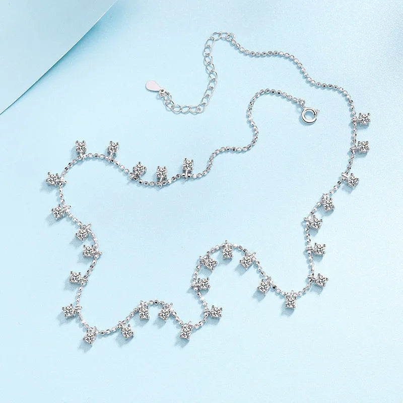 Beautiful 3-4mm Star Sparkling Clavicle Chain Women's Moissanite PT950 Platinum Scattered Starlight Full of Romance