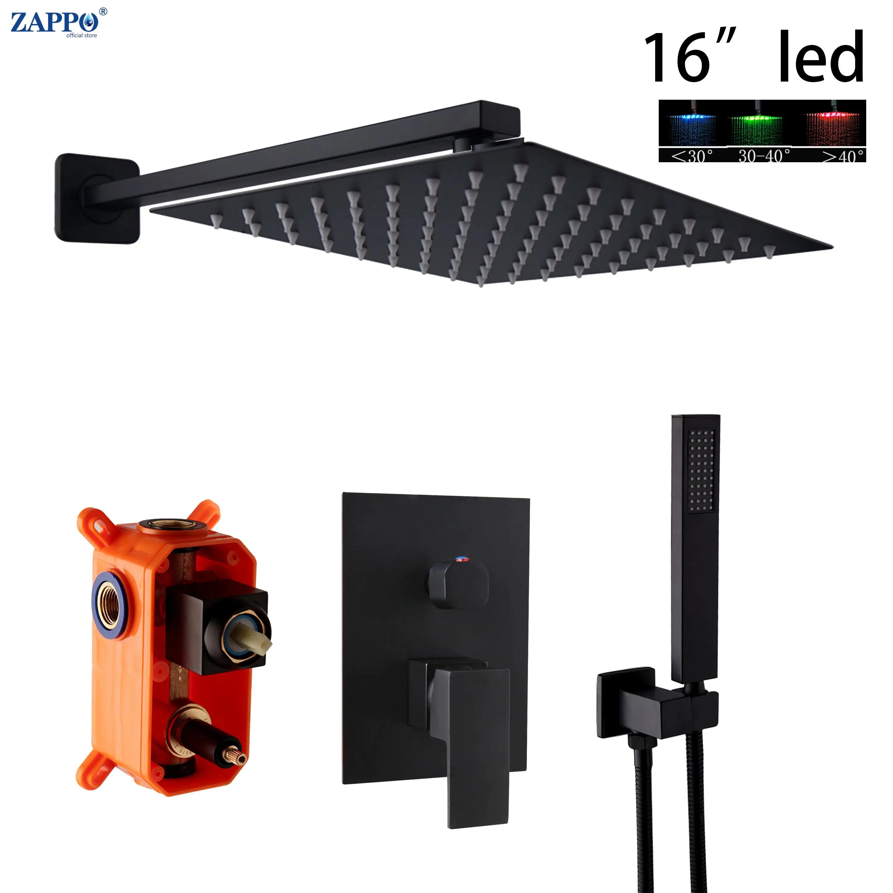 ZAPPO Black Shower Set Wall Mounted Shower Faucet Mixer 8/10/12/16 inch Rainfall Shower Head Bathroom Shower Systerm Tap