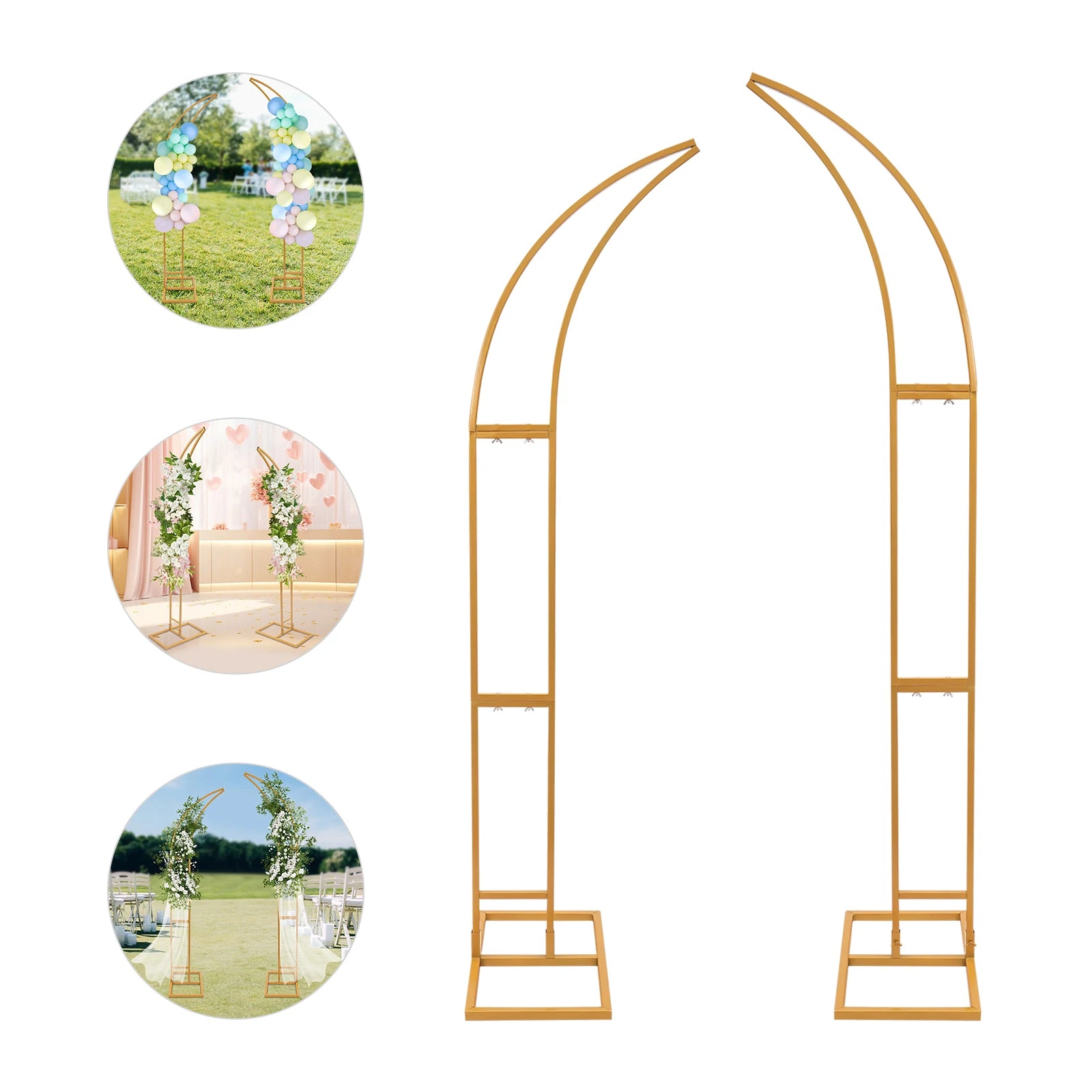 2PCS Wedding Arched Bracket,2.1m & 1.9m White/Gold Curved Wedding Stand,Decoration Backdrop Stand for Ceremony and Party