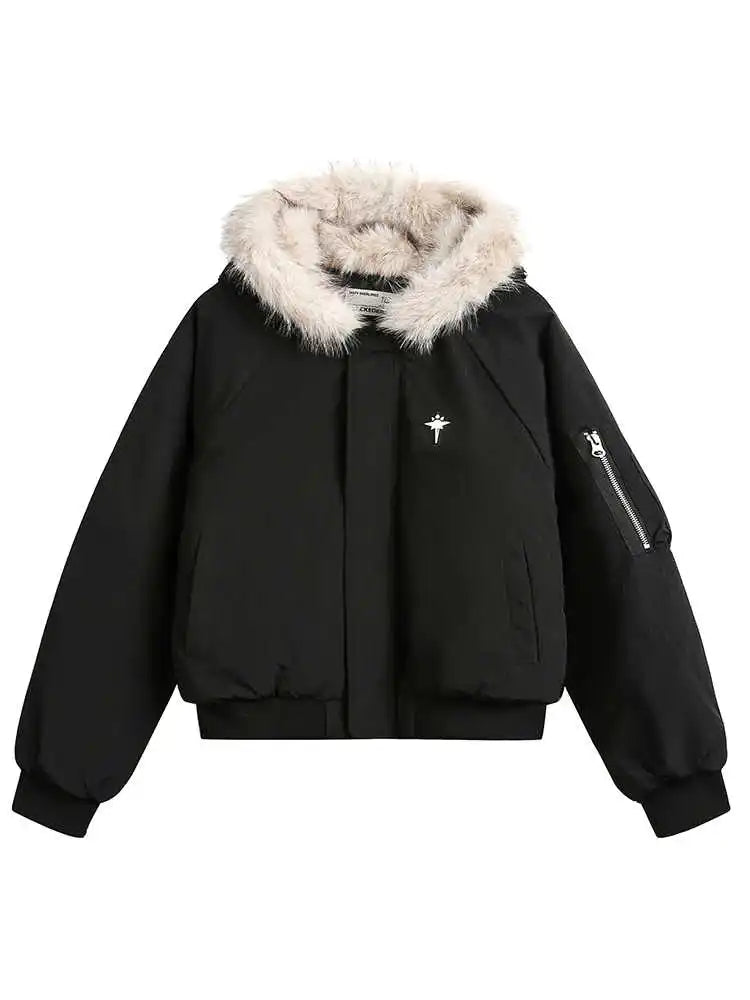 Warm Thiened ort Cotton Jaet with Fur Collar for Men And Women Cleanfit Sle Winter Coat Youth  Casual Polyester Fiber