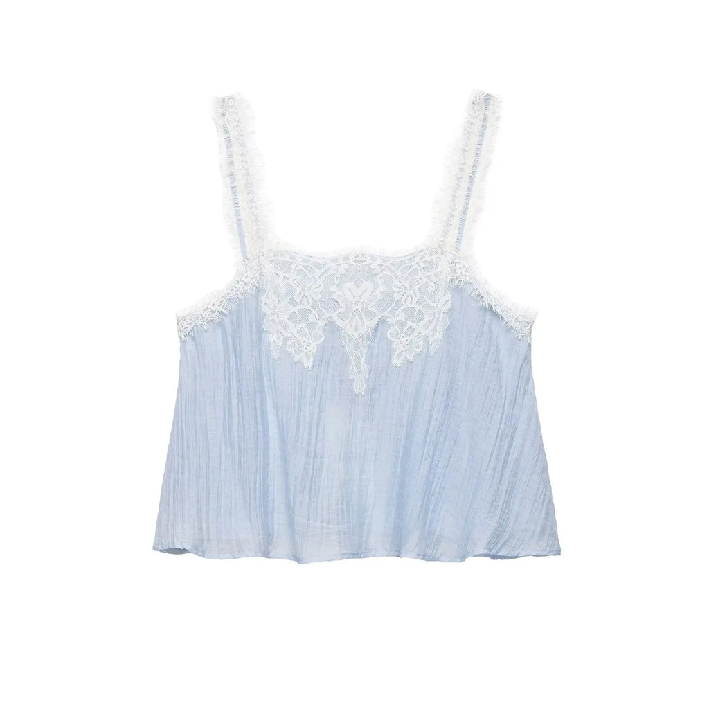 KONDALA Casual Chic Lace Skirt Set Women Holidays Summer Sky Blue Camisole,Midi Skirt 2026 Trendy Beach Leisure Street Skirt Set
