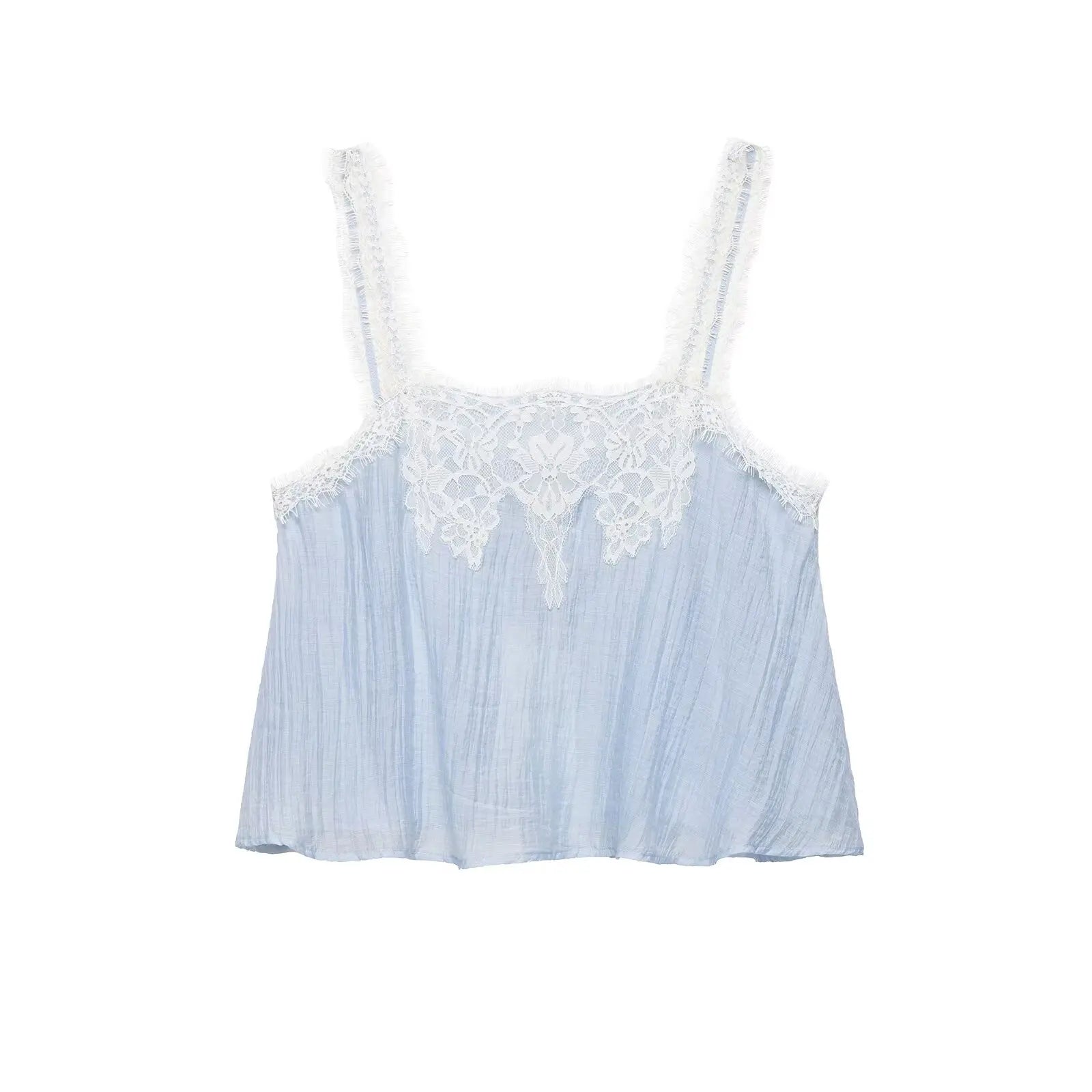 KONDALA Casual Chic Lace Skirt Set Women Holidays Summer Sky Blue Camisole,Midi Skirt 2026 Trendy Beach Leisure Street Skirt Set