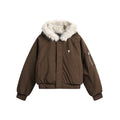 Trendy Thickened Short Cotton Jacket Women's Workwear Hooded Coat Fur Collar Street Style Loose Fit Metal Zipper Poly Fiber
