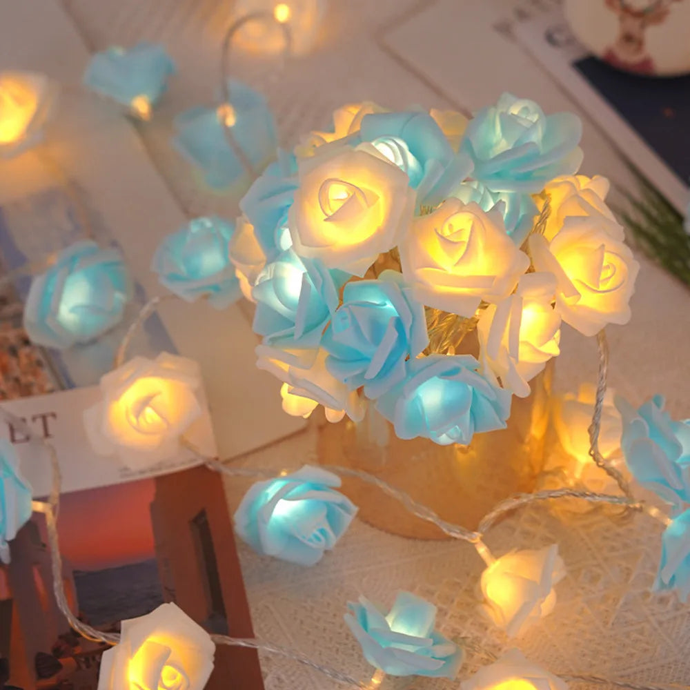 Pink Rose String Lights for Bedroom Battery Operated Flower LED Lights for Outside Romantic Home Room Lights Mother Day Gifts
